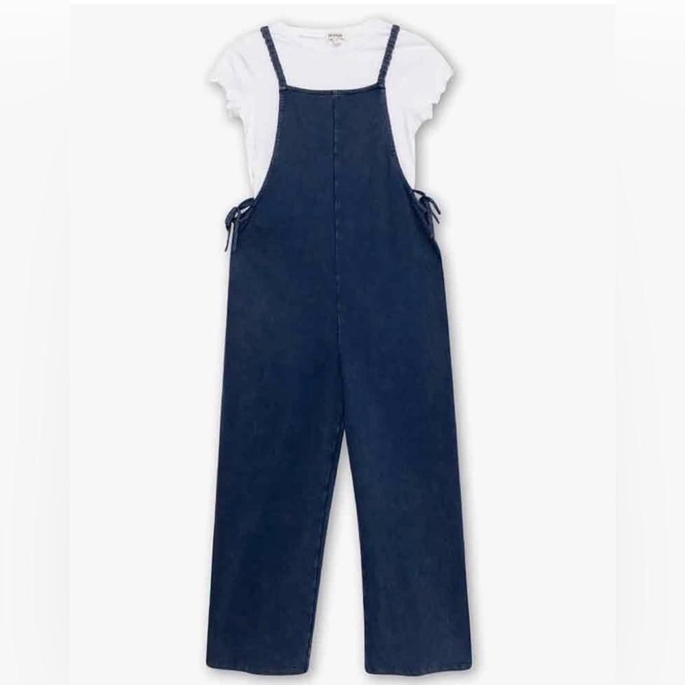 Speechless Girls' Short Sleeve Tee and Jumpsuit Set in navy/white size L.